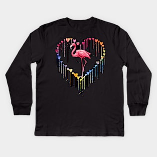 Flamingo Love Heart For Valentines Day Kids Long Sleeve T-Shirt